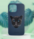 Luxury Santa Barbara Polo Club Black Panther Leather Back Case for iPhone 14 Pro Max