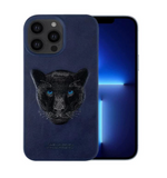 Luxury Santa Barbara Polo Club Black Panther Leather Back Case for iPhone 14 Pro Max
