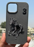 Luxury Santa Barbara Polo Club Black Horse Leather Case for iPhone 15 Pro Max