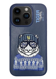 Luxury Santa Barbara Polo Club Navy tiger Leather Case for iPhone 15 Pro