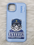 Luxury Santa Barbara Polo Club Blue Tiger Leather Back Case for iPhone 14 Pro Max