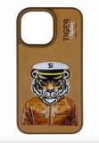 Luxury Santa Barbara Polo Club Brown Tiger Leather Back Case for iPhone 15 Pro