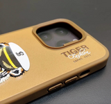 Luxury Santa Barbara Polo Club Brown Tiger Leather Back Case for iPhone 15 Pro
