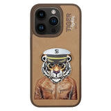 Luxury Santa Barbara Polo Club Brown Tiger Leather Back Case for iPhone 15 Pro