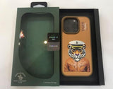 Luxury Santa Barbara Polo Club Brown Tiger Leather Back Case for iPhone 15 Pro